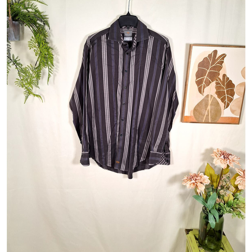 Thomas Dean Men's Dress Shirt Button-Up Long-Sleeve Large